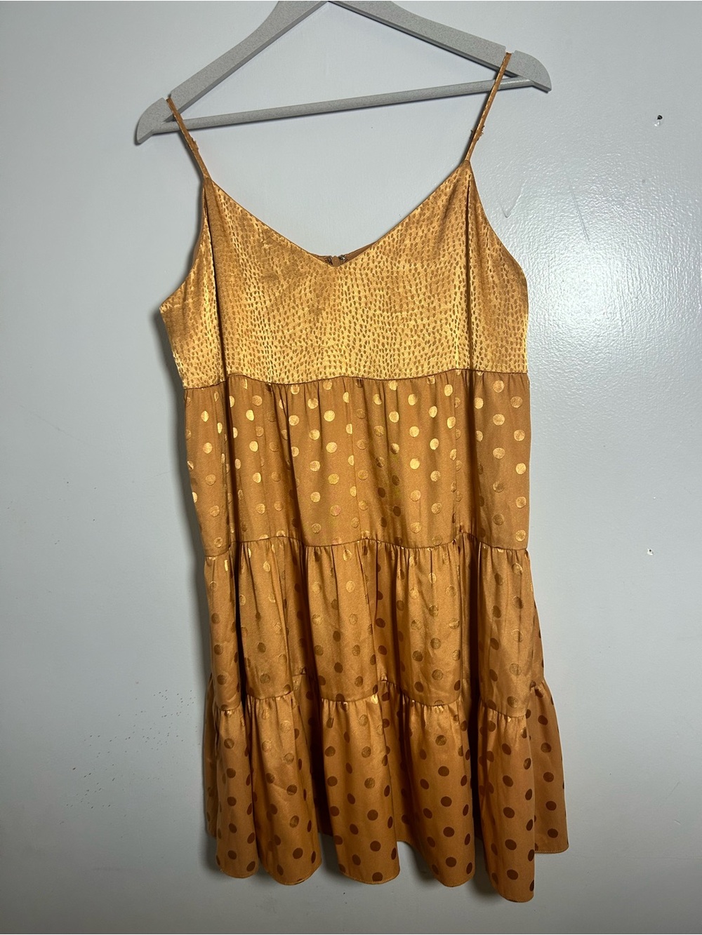Naked Zebra Gold Polka Dot Tiered Slip Dress